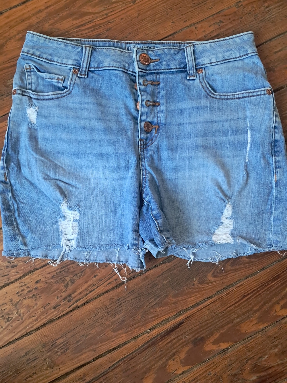 Maurices Light Blue Distressed Denim Button-Fly Shorts